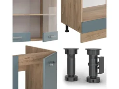 Vicco R-Line Einbauküche Blau-Grau/Goldkraft Eiche 227 x 287 cm ohne Arbeitsplatte ohne E-Geräte