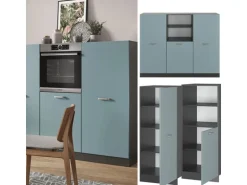 Vicco R-Line Einbauküche Blau-Grau/Anthrazit 180 cm ohne Arbeitsplatte ohne E-Geräte