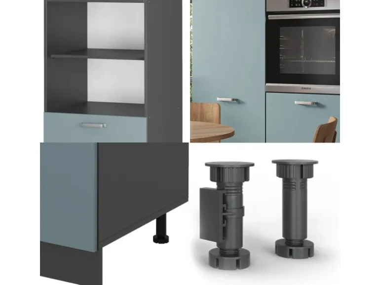 Vicco R-Line Einbauküche Blau-Grau/Anthrazit 180 cm ohne Arbeitsplatte ohne E-Geräte