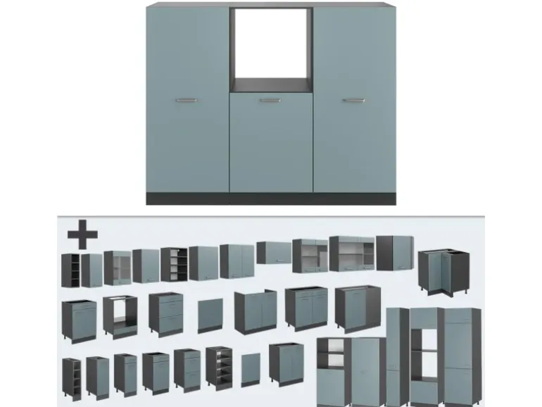 Vicco R-Line Einbauküche Blau-Grau/Anthrazit 180 cm ohne Arbeitsplatte ohne E-Geräte
