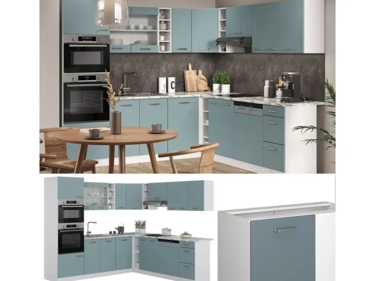 Vicco R-Line Einbauküche Blau-Grau/Weiß 237 x 60 cm ohne Arbeitsplatte ohne E-Geräte