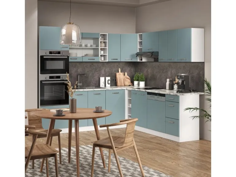 Vicco R-Line Einbauküche Blau-Grau/Weiß 237 x 60 cm ohne Arbeitsplatte ohne E-Geräte