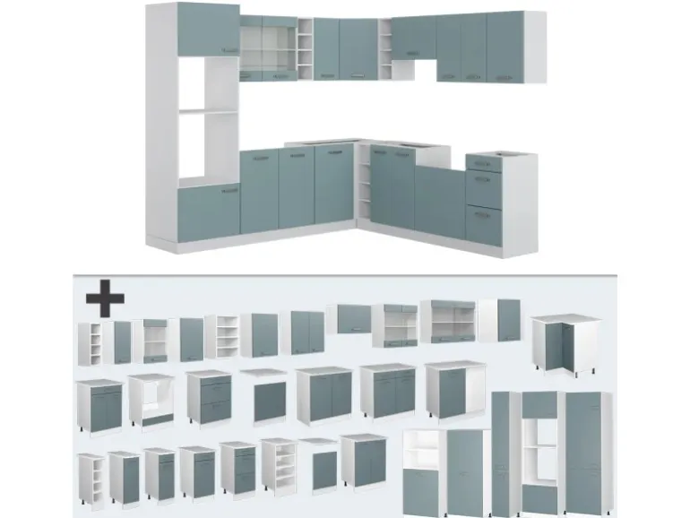 Vicco R-Line Einbauküche Blau-Grau/Weiß 237 x 60 cm ohne Arbeitsplatte ohne E-Geräte
