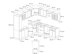 Vicco R-Line Einbauküche in L-Form Schwarz Beton/Goldkraft Eiche 237 x 247 cm AP Eiche ohne E-Geräte