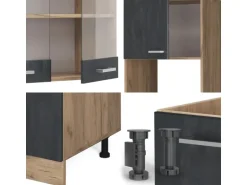 Vicco R-Line Einbauküche in L-Form Schwarz Beton/Goldkraft Eiche 237 x 247 cm AP Eiche ohne E-Geräte