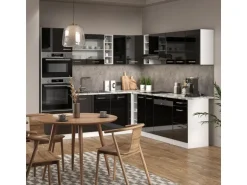 Vicco R-Line Einbauküche in L-Form Schwarz Hochglanz/Weiß 237 x 247 cm AP Eiche ohne E-Geräte