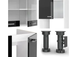 Vicco R-Line Einbauküche in L-Form Schwarz Hochglanz/Weiß 237 x 247 cm AP Eiche ohne E-Geräte