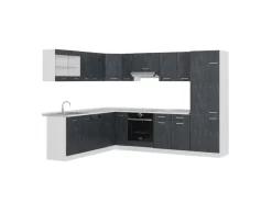 Vicco R-Line Einbauküche in L-Form Schwarz Beton/Weiß 227 x 287 cm AP Marmor ohne E-Geräte