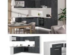 Vicco R-Line Einbauküche in L-Form Schwarz Beton/Weiß 227 x 287 cm AP Marmor ohne E-Geräte