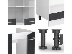 Vicco R-Line Einbauküche in L-Form Schwarz Beton/Weiß 227 x 287 cm AP Marmor ohne E-Geräte