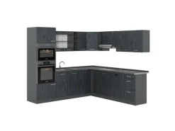 Vicco R-Line Einbauküche in L-Form Schwarz Beton/Anthrazit 237 x 247 cm ohne Arbeitsplatte ohne E-Geräte