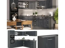 Vicco R-Line Einbauküche in L-Form Schwarz Beton/Anthrazit 237 x 247 cm ohne Arbeitsplatte ohne E-Geräte