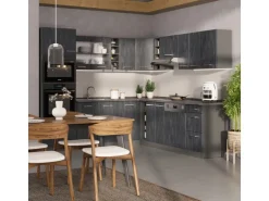 Vicco R-Line Einbauküche in L-Form Schwarz Beton/Anthrazit 237 x 247 cm ohne Arbeitsplatte ohne E-Geräte