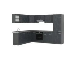 Vicco R-Line Einbauküche in L-Form Schwarz Beton/Anthrazit 227 x 287 cm AP Anthrazit ohne E-Geräte