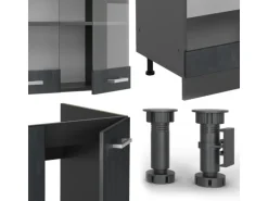 Vicco R-Line Einbauküche in L-Form Schwarz Beton/Anthrazit 227 x 287 cm AP Anthrazit ohne E-Geräte