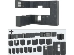 Vicco R-Line Einbauküche in L-Form Schwarz Beton/Anthrazit 227 x 287 cm AP Anthrazit ohne E-Geräte