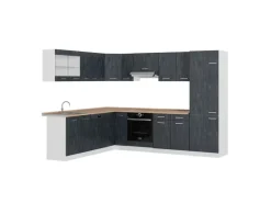 Vicco R-Line Einbauküche in L-Form Schwarz Beton/Weiß 227 x 287 cm AP Eiche ohne E-Geräte