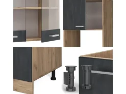 Vicco R-Line Einbauküche in L-Form Schwarz Beton/Goldkraft Eiche 237 x 247 cm AP Anthrazit ohne E-Geräte