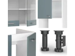 Vicco R-Line Einbauküche in L-Form Blau-Grau/Weiß 237 x 247 cm AP Anthrazit ohne E-Geräte