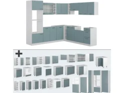Vicco R-Line Einbauküche in L-Form Blau-Grau/Weiß 237 x 247 cm AP Anthrazit ohne E-Geräte