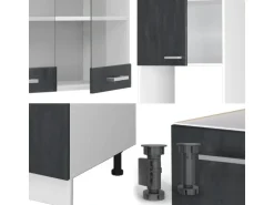 Vicco R-Line Einbauküche in L-Form Schwarz Beton/Weiß 237 x 247 cm ohne Arbeitsplatte ohne E-Geräte