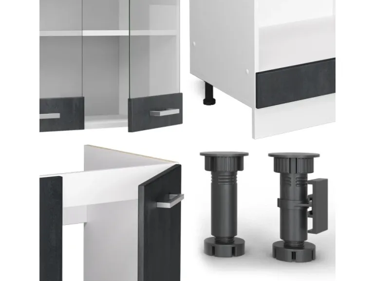 Vicco R-Line Einbauküche in L-Form Schwarz Beton/Weiß 227 x 287 cm ohne Arbeitsplatte ohne E-Geräte