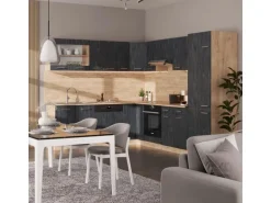 Vicco R-Line Einbauküche in L-Form Schwarz Beton/Goldkraft Eiche 227 x 287 cm ohne Arbeitsplatte ohne E-Geräte