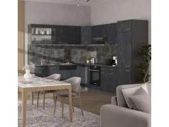 Vicco R-Line Einbauküche in L-Form Schwarz Beton/Anthrazit 227 x 287 cm AP Eiche ohne E-Geräte