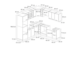 Vicco R-Line Einbauküche in L-Form Schwarz Beton/Goldkraft Eiche 237 x 247 cm ohne Arbeitsplatte ohne E-Geräte