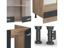 Vicco R-Line Einbauküche in L-Form Schwarz Beton/Goldkraft Eiche 227 x 287 cm AP Marmor ohne E-Geräte