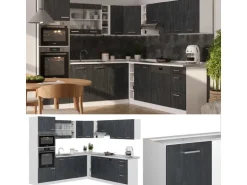 Vicco R-Line Einbauküche in L-Form Schwarz Beton/Weiß 237 x 247 cm AP Marmor ohne E-Geräte