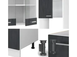 Vicco R-Line Einbauküche in L-Form Schwarz Beton/Weiß 237 x 247 cm AP Marmor ohne E-Geräte