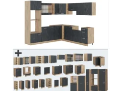 Vicco R-Line Einbauküche in L-Form Schwarz Beton/Goldkraft Eiche 237 x 247 cm AP Marmor ohne E-Geräte