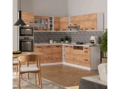 Vicco R-Line Einbauküche in L-Form Goldkraft Eiche/Weiß 237 x 247 cm ohne Arbeitsplatte ohne E-Geräte