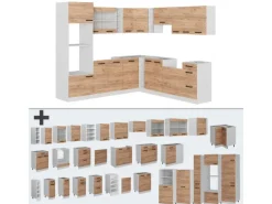 Vicco R-Line Einbauküche in L-Form Goldkraft Eiche/Weiß 237 x 247 cm ohne Arbeitsplatte ohne E-Geräte