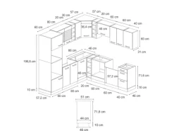 Vicco R-Line Einbauküche in L-Form Schwarz Hochglanz 237 x 60 cm AP Marmor ohne E-Geräte