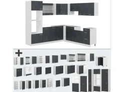 Vicco R-Line Einbauküche Schwarz Beton/Weiß 237 x 247 cm AP Anthrazit ohne E-Geräte