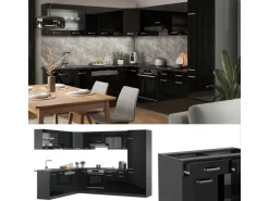 Vicco R-Line Einbauküche Schwarz Hochglanz/Anthrazit 227 x 287 cm ohne Arbeitsplatte ohne E-Geräte