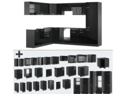 Vicco R-Line Einbauküche Schwarz Hochglanz/Anthrazit 227 x 287 cm ohne Arbeitsplatte ohne E-Geräte