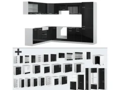 Vicco R-Line Einbauküche Schwarz Hochglanz 227 x 287 cm ohne Arbeitsplatte ohne E-Geräte