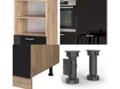 Vicco R-Line Einbauküche Schwarz Hochglanz/Goldkraft Eiche 180 cm ohne Arbeitsplatte ohne E-Geräte