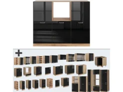 Vicco R-Line Einbauküche Schwarz Hochglanz/Goldkraft Eiche 180 cm ohne Arbeitsplatte ohne E-Geräte