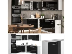 Vicco R-Line Einbauküche Schwarz Hochglanz/Weiß 237 x 60 cm ohne Arbeitsplatte ohne E-Geräte