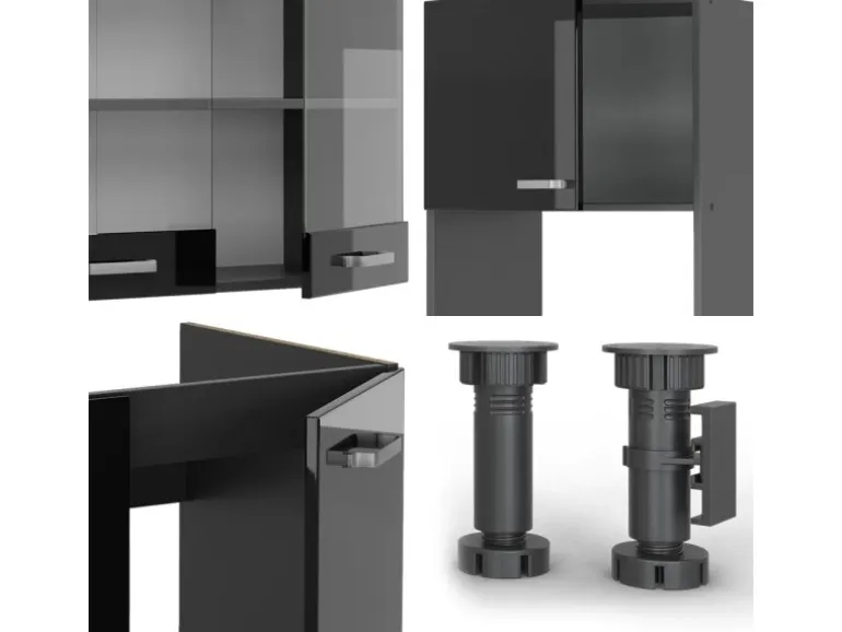 Vicco R-Line Einbauküche Schwarz Hochglanz/Anthrazit 237 x 60 cm ohne Arbeitsplatte ohne E-Geräte