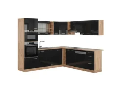 Vicco R-Line Einbauküche Schwarz Hochglanz/Goldkraft Eiche 237 x 60 cm ohne Arbeitsplatte ohne E-Geräte