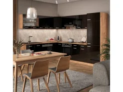 Vicco R-Line Einbauküche Schwarz Hochglanz/Goldkraft Eiche 227 x 287 cm ohne Arbeitsplatte ohne E-Geräte