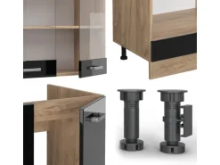 Vicco R-Line Einbauküche Schwarz Hochglanz/Goldkraft Eiche 227 x 287 cm ohne Arbeitsplatte ohne E-Geräte