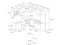 Vicco R-Line Einbauküche Schwarz Beton/Weiß 227 x 287 cm AP Anthrazit ohne E-Geräte