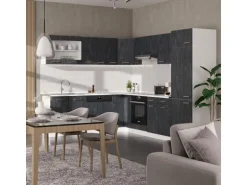 Vicco R-Line Einbauküche Schwarz Beton/Weiß 227 x 287 cm AP Anthrazit ohne E-Geräte