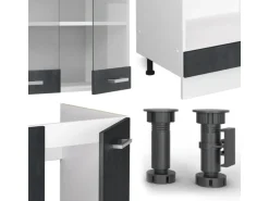 Vicco R-Line Einbauküche Schwarz Beton/Weiß 227 x 287 cm AP Anthrazit ohne E-Geräte